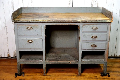 Vintage Workbench Kitchen Island counter industrial cabinet machinist watchmaker Cover