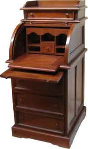 Solid Mahogany Roll Top Bureau Desk Antique Reproduction With Drawers DSK010 - Picture 1 of 1