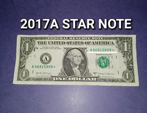 2017A FRN $1 STAR DOLLAR FANCY SERIAL NOTE A 06915909 * FIVE OF A KIND - Picture 1 of 2