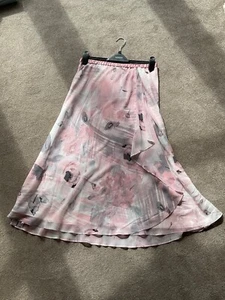 Jacques Vert size 14 Pink/White/Grey Skirt Midi Wedding Elastic Waist - Picture 1 of 3