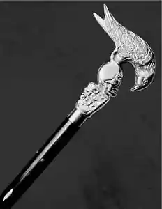 Bastone da passeggio antico manico Hercule Poirot stile cigno ottone fatto a mano testa di teschio - Foto 1 di 9