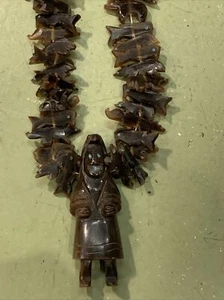 Eskimo carved horn Stacked Fetish Necklace 1970s Fetish Neck.  Alaskan Turquoise - Picture 1 of 11