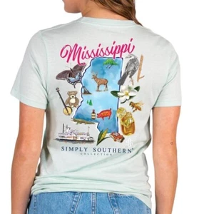 Nueva Camiseta Simply Southern para Mujer - Diseño Mississippi - Azul Brisa - Nueva con Etiquetas - Imagen 1 de 3
