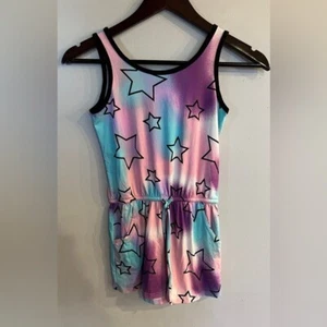 PIXIE LANE Girl's Tie Dye Star Print Sleeveless Drawstring Romper Size 8 - Picture 1 of 3