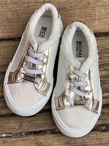 MICHAEL KORS Sneakers Shanina Vanilla Gold Loafers Flats Slides Size 7 ❤️sj15m7