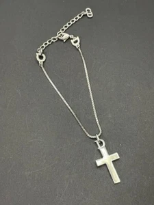 Dior's D Logo Cross Silver Tone Pendant Necklace total length 24cm Used - Picture 1 of 8