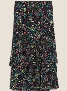 M&S Rock Midi Länge Rüschenrock Blumen Gr. 8 Reg weich Lagenlook neu mit Etikett - Bild 1 von 5