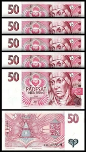 Czech Republic 50 Korun 1997, UNC, 5 Pcs LOT, Consecutive, P-17, Prefix D - Picture 1 of 4