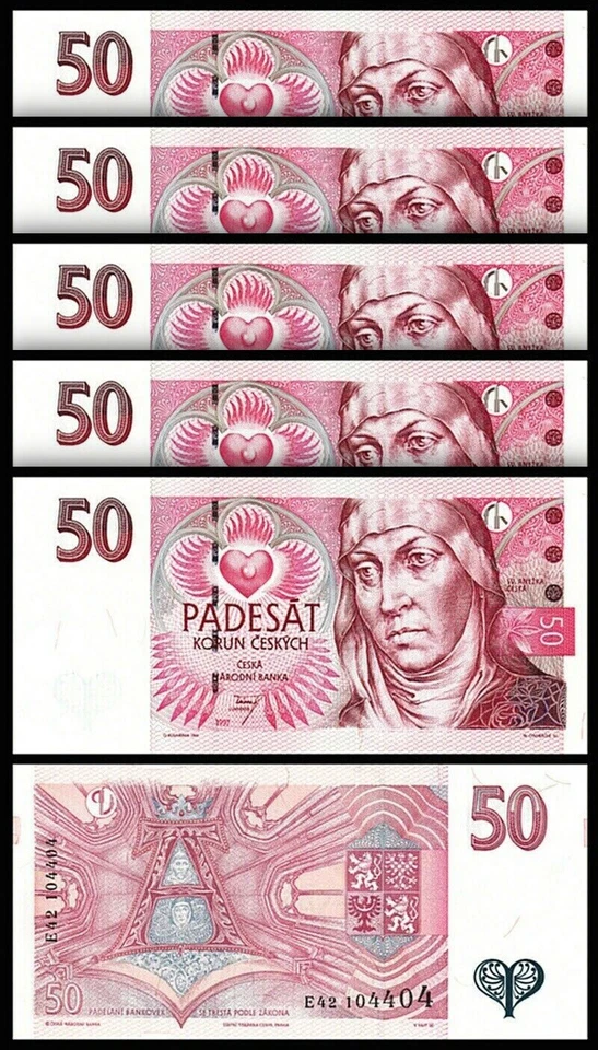 Czech Republic 50 Korun 1997, UNC, 5 Pcs LOT, Consecutive, P-17, Prefix D - Image 1 of 4