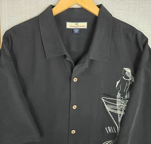 TOMMY BAHAMA Mermaid Martini 100% Silk Hawaiian Camp Shirt Sz 2XL Mens Black - Picture 1 of 15