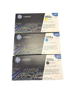 Juego de 3 tóner HP Laserjet genuino 3600 501a 502a Q6740A Q6741A Q6742A Bl Cy Ye - Imagen 1 de 3