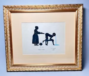 19c. Antik Französisch Viktorianisch Papier geschnitten Silhouette Zeichnung Einlauf Szene Kunst - Bild 1 von 8