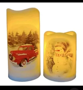 Candela colonna LED bianca natalizia nuova con decalcomania auto e pupazzo di neve per Holiday Time - Foto 1 di 7
