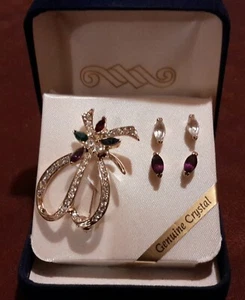 Women's Genuine Crystal Brooch & 2 Pair of Post Earrings-NEW!!! - Picture 1 of 7