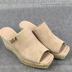 Karl Lagerfeld Women Slip On Shoes Nude Beige Corissa Wedge Heel Goldtone - Picture 1 of 12