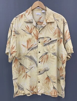 Van Heusen Hawaiian Silk Shirt Men Size XL Yellow Tropical Beach Cruise Washable - Image 1 of 4