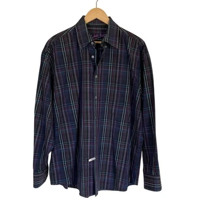 Bugatchi Uomo Men's Plaid Button Up Shirt Size XL Purple Blues Classic Preppy - Image 1 of 4