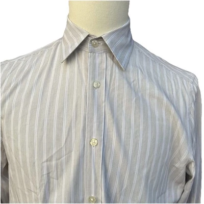 HUGO Mens Gray Striped Cotton Long Sleeve Button Down Collared Dress Shirt M - Image 1 of 4