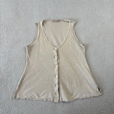 Regata feminina solta corte XS mistura de linho sem mangas botão para cima relaxado Lagenlook - Imagem 1 de 4