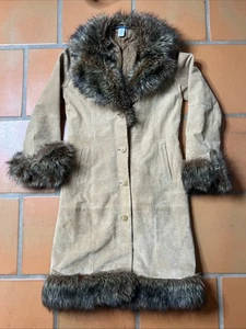 Vintage 90s Y2k Delia’s Genuine Brown Suede Fur Penny Lane Long Coat Jacket M - Picture 1 of 9