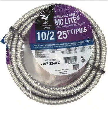 AFC Cable Systems 10/2 x 25 ft. Solid MC Lite Cable - Image 1 of 3