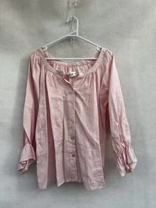 🌟 CAROLINA 100% LINEN PUFF SLEEVE PINK shirt Tee Top Blouse S M 10 12 - Picture 1 of 4