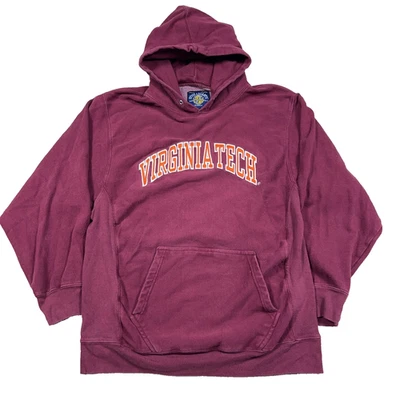 Vintage Y2K Virginia Tech Hokies Hoodie Men M Maroon Sweatshirt Heavy Sewn 2000s - Image 1 of 4