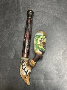 Antique German Austria Wood Porcelain Painted DEER Hunting Forest Deer Design - Picture 1 of 24