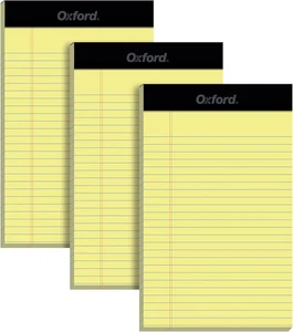 Oxford 5 x 8 Inch Legal Pads, 3 Pack, Narrow Ruled on Both Sides, Canary Yellow - Picture 1 of 7