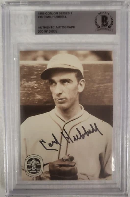 1986 CONLON SERIES 1 CARL HUBBELL SIGNED AUTOGRAPHED CARD #15 BECKETT AUTH - Image 1 of 2