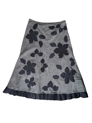 PER UNA. Brown Maxi Skirt Size 18 Long. Floral Appliqués. Linen Cotton Blend — 第 1/4 张图片