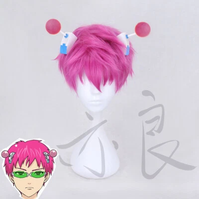 Disfraz de Cosplay The Disastrous Life of Saiki Kusuo Peluca Rosa Prendas para la cabeza Horquillas Foto 1 de 4