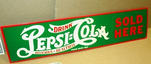 PEPSI -COLA - Delicious Healthful - Red & Green - GAS STATION - SCREEN DOOR SIGN - Picture 1 of 8