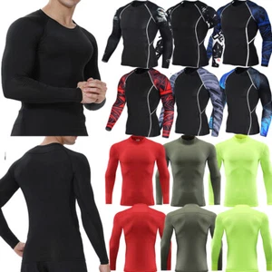 Men Long Sleeve Workout Shirts Quick Dry Rash Guard Gym Sports Athletic Tee Top❤ - Picture 1 of 36