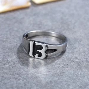 Lucky Number 13 Ring Men Fashion Punk Stainless Steel Alphabet - Picture 1 of 7