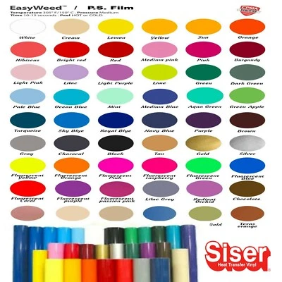 Mini Rolls - Siser EasyWeed 500mm x 300mm Premium P.S HTV Vinyl 55 Colour Choice