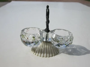 Old Double Glass Open Salt Dip With Metal Handle & Seashell Bottom - Picture 1 of 6