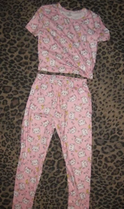 Shein girls 11-12yrs kawaii kitty print crop tee & sleep pants pjs set pink nwt - Picture 1 of 1
