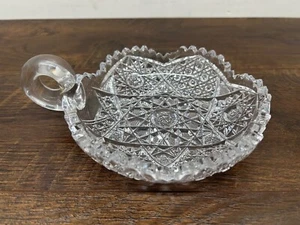 Vintage Heavy Lead Crystal 6" Round Candy Nut Dish with Handle - Picture 1 of 6