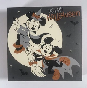 Disney Mickey Mouse Happy Halloween 6x6 Quadratisch Holz Wandschild Silber Büffel - Bild 1 von 3