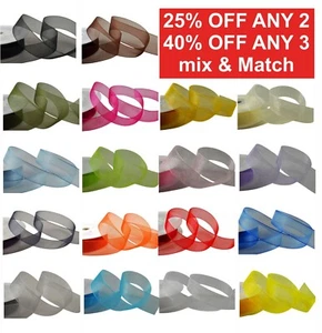 50m / 25m Roll ORGANZA Woven Edge Ribbon Reel Rolls 3mm, 9mm, 15mm, 25mm, 40mm - Picture 1 of 37