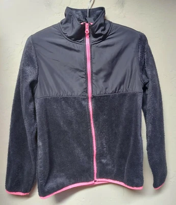 Old Navy 14 XL Full Zip Fleece Jacket Black & Pink High Neck Faux Fur Girls - Image 1 of 4