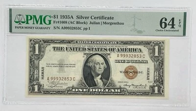 1935-A $1 Hawaii Silver Certificate (AC Block) Fr 2300 PMG MS 64 EPQ Rare !!! - Image 1 of 2