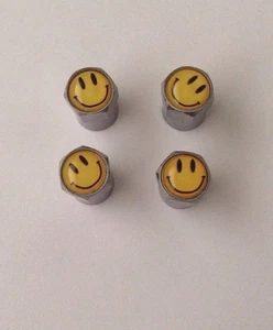 4pcs Wheel  Tire Valves Stem Caps Air Dust Covers Yellow Smile Face - Bild 1 von 4