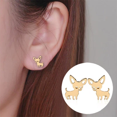 Aretes con tachuelas de oro rosa para mujer Chihuahua perro 31-4 Foto 1 de 4