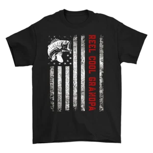 Reel Cool Grandpa Fishing T-Shirt Vintage Tees For Fisherman Fisher Rodfather - Picture 1 of 2