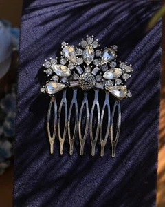 Antique Gold Art Deco Hair Comb Floral White 1920S QD22 - Picture 1 of 10