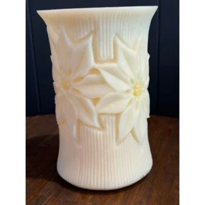 Decorative Poinsettia Embossed Candle with Felt Base - Ivory Holiday Decor - Picture 1 of 11