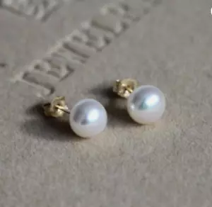 wholesale AAA+ Natural 7-8mm white akoya pearl earrings 14k Gold - Picture 1 of 4