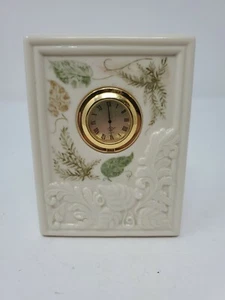 Vintage Lenox Porcelain Desk Clock Cream Gold Green Leaf Pattern Quartz Untested - Picture 1 of 2